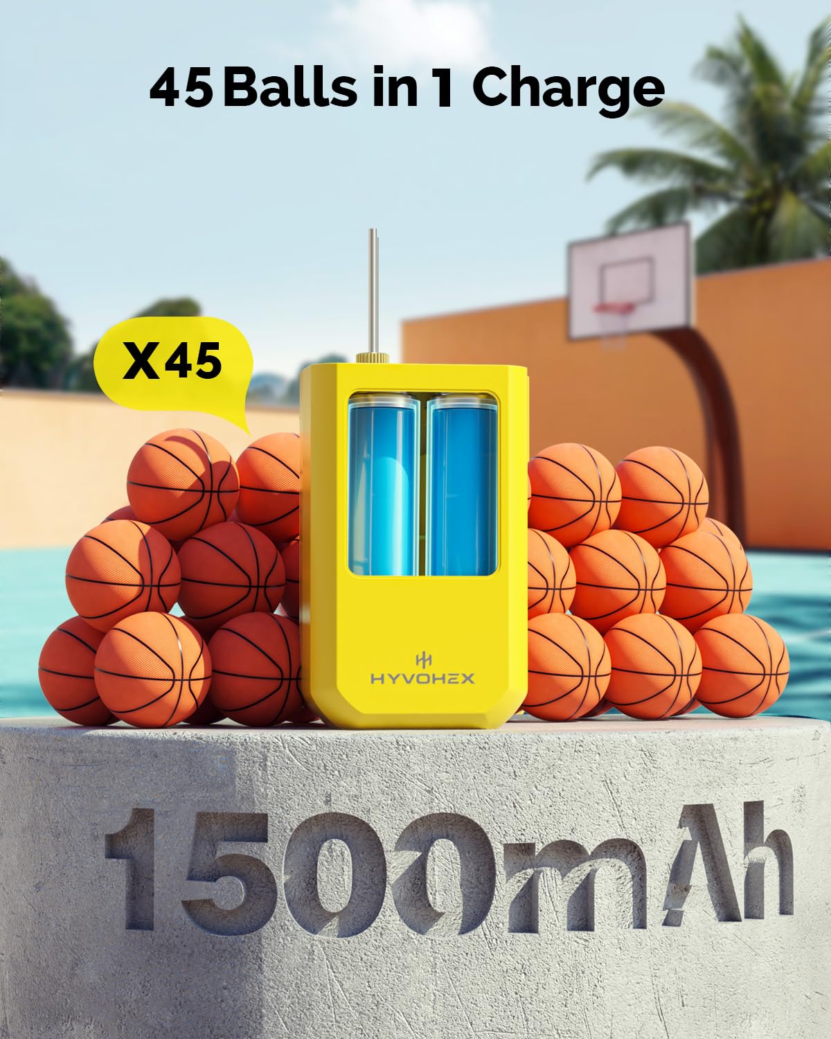 Ball Pump for Sports Balls, HYVOHEX Portable Electric Basketball Pump Ultra Fast Inflation, with Digital LED Display Air Pump for Balls, Preset Pressure with Ball Needle for Soccer, Volleyball