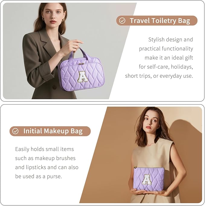 YOOLIFE Gifts for Friends - Friendship Gifts for Women, Travel Toiletry Bag for Women, Hanging Toiletry Bag, Monogrammed Initial Tolietry Pouch Makeup Bag Purple - D