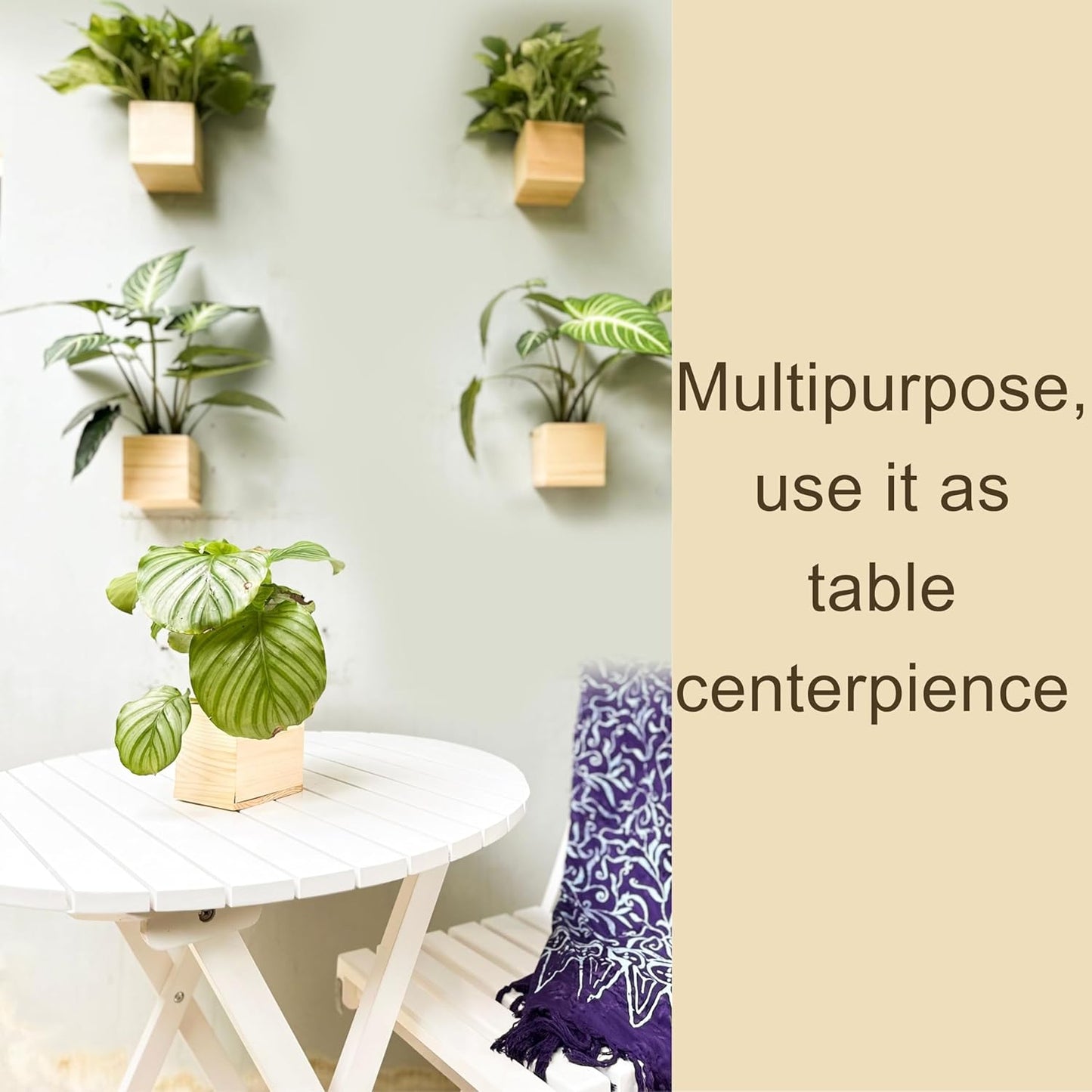 LaLaGreen Wooden Planter Box for Plants (4x4 Inch, 6 Pack) Small Square Wall Planters for Indoor Plant, Natural Wood Hanging Flower Boxes Herb Planter Table Centerpiece Modern Home Garden Office Decor