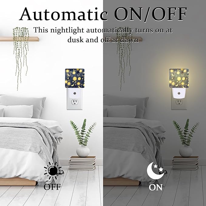 Retro Moon and Sun Night Light, Colorful Zodiac Dusk to Dawn Night Light Plug in,0.5w Energy Saving Sleep Friendly NightLight for Kids Boys Girls Home Bedroom Living Room Decor