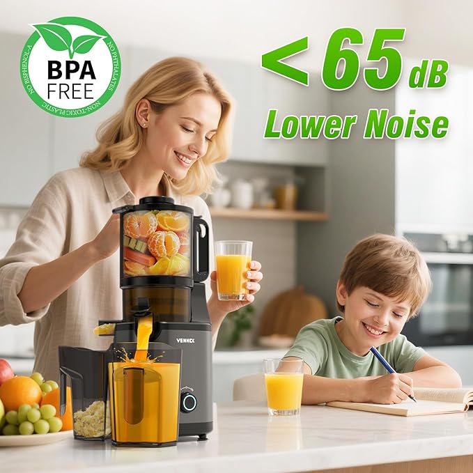 VENNXE Cold Pressed Juicer, Slow Masticating Juicers Machines for Vegetable and Fruits, Easy to Clean Juice Extractor with 50 oz Capacity and 5.7" Extra Large Feed Chute, BPA Free Electric Juice Maker