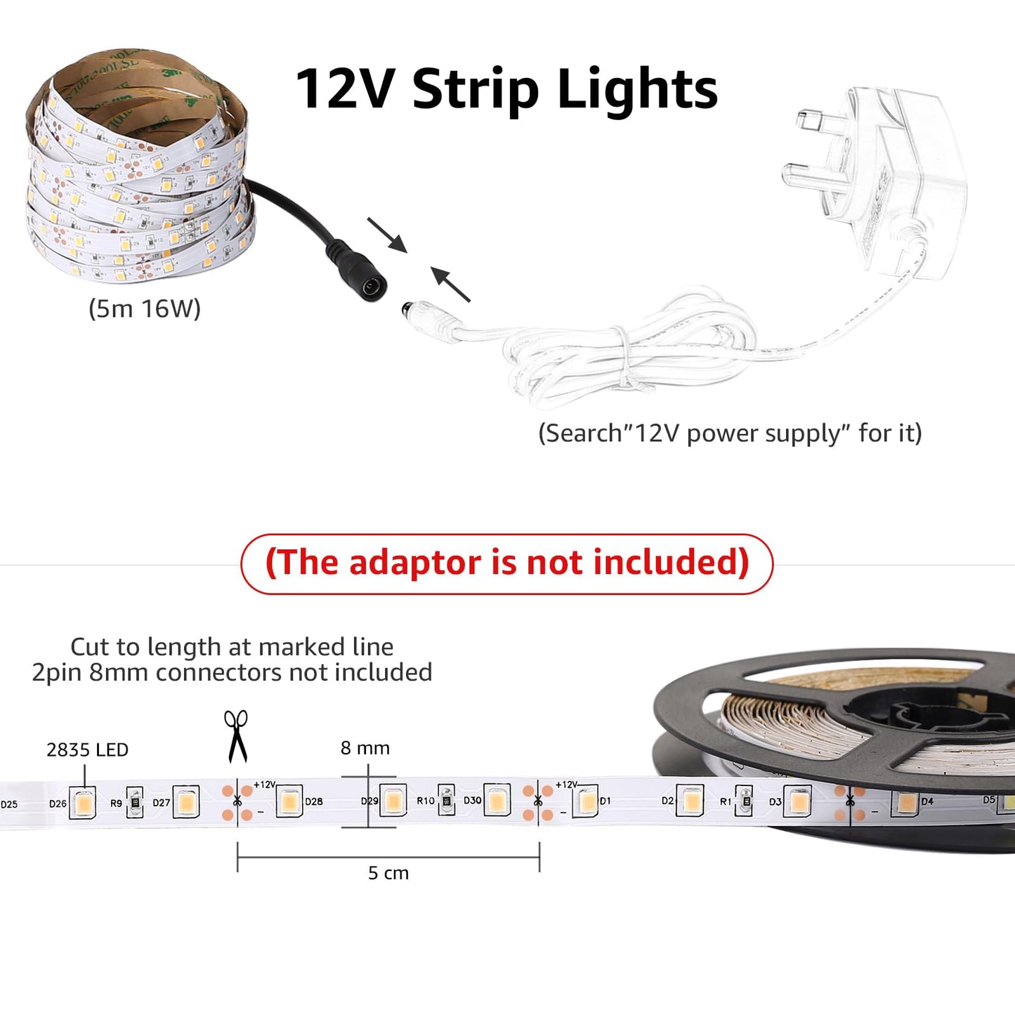 Lepro 12V Led Strip Light - Flexible Smd 2835, 32.8Ft Warm White, Non-Waterproof, Pack Of 2 (Model Pr4100057-Ww