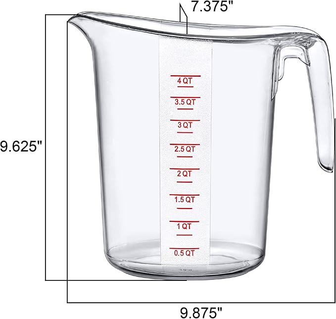 Amazing Abby - Melissa - 128-Ounce Plastic Measuring Pitcher (1-Pack), 16-Cup (4-Quart) Food-Grade Measuring Jug, Unbreakable, Stackable, Dishwasher-Safe, Great for Oil, Vinegar, Flour, and More