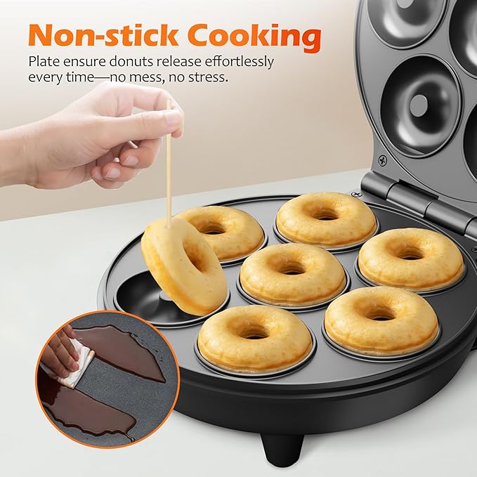 Mini Donut Waffle Cake Maker, 7 Slots Home Baking Machine, Great for Breakfast, Snacks, Desserts and More