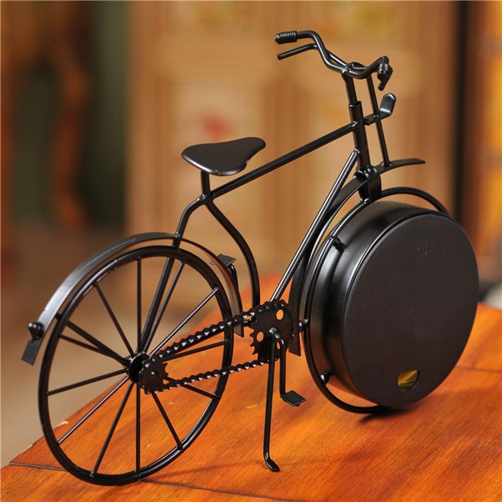 Desk Clock Vintage Table Bike Clock Desktop Silent Metal Clock for Office Bedroom Quartz Decor Black