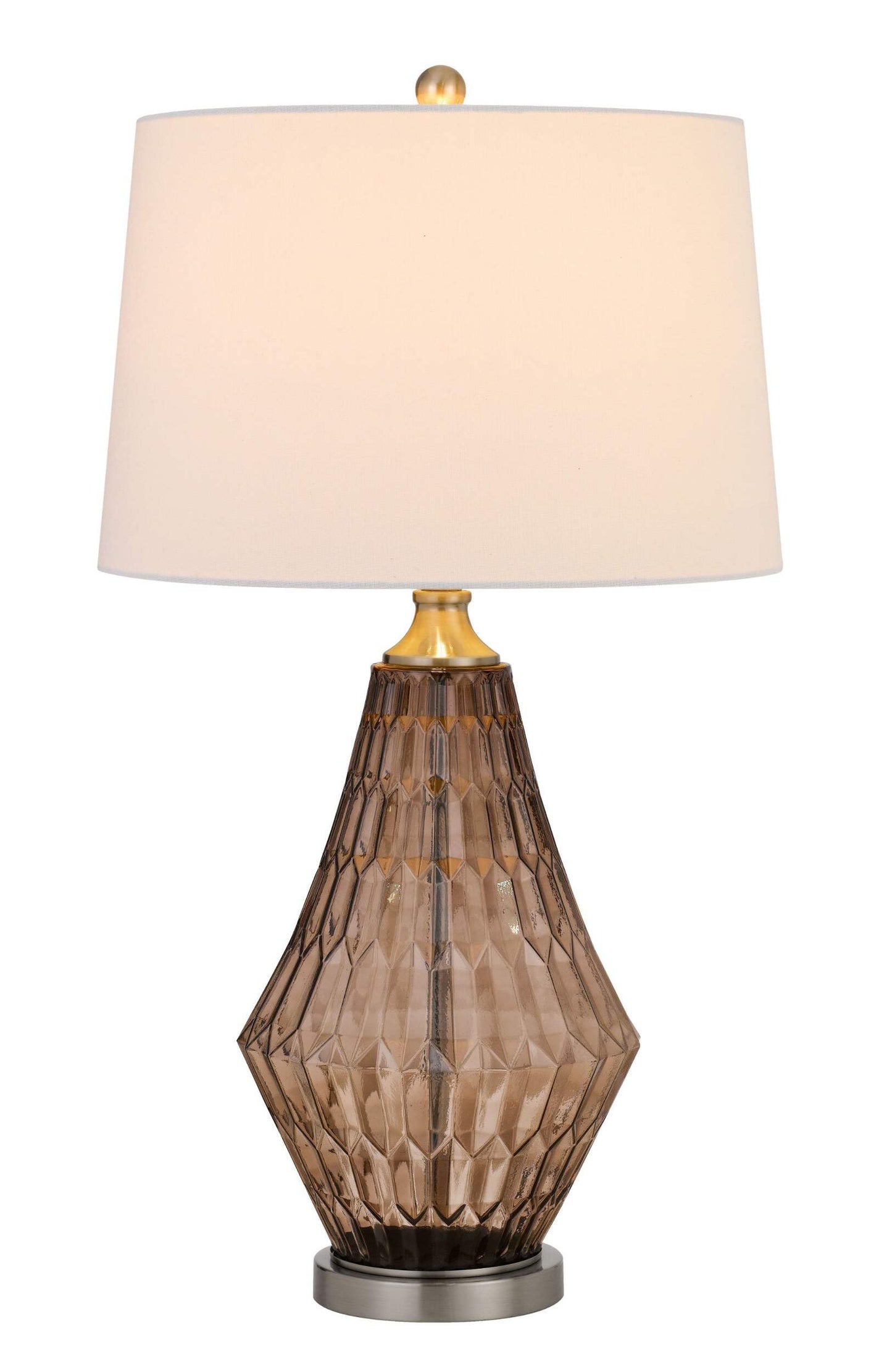 HomeRoots 31 in. Grey Metal Table Lamp, Off White Empire Shade, Model 524705