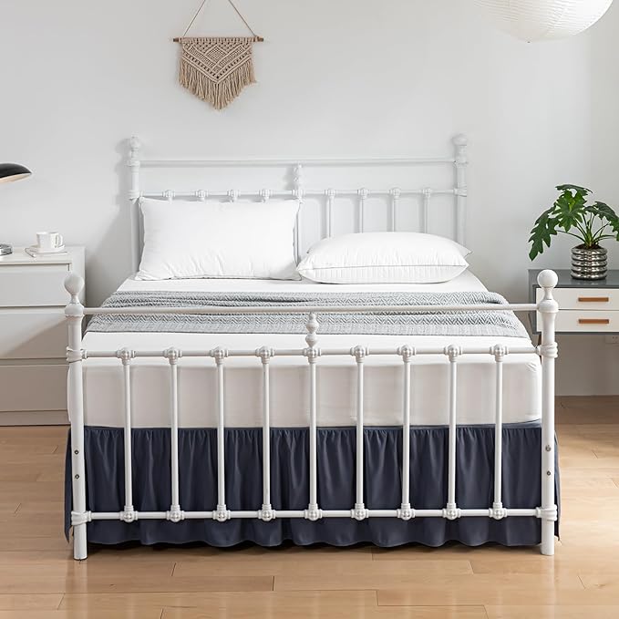 Bed Skirt Full Size Ruffled Bed Skirt with Split Corners, 18 Inch Drop Dust Ruffle Bed Skirt with Platform, Blue (Full - 18" Drop)