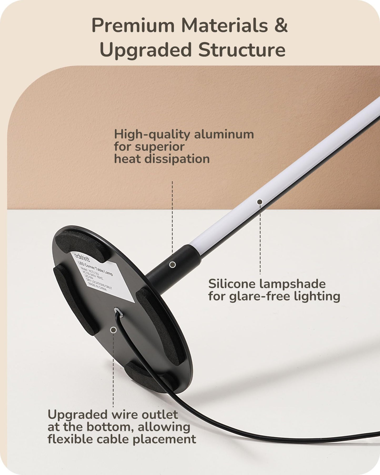EDISHINE LED Table Lamp, Minimalist Design, 3 Dimmable Color Temperatures, Black Aluminum Finish, 6W