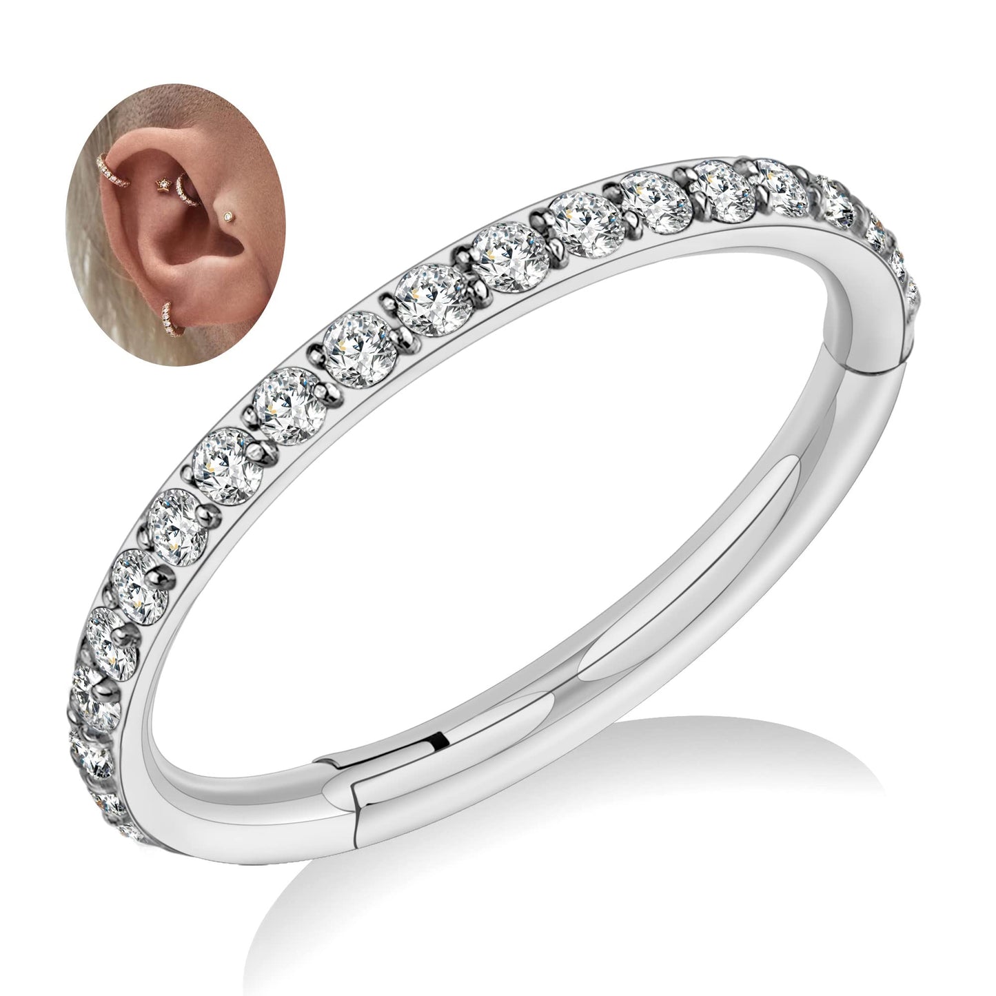 FINE4U 16G 8mm Helix Piercing Jewelry Hoop Gold - ASTM F136 Titanium Helix hoop Earrings for Women, Forward Helix Piercing, Cart