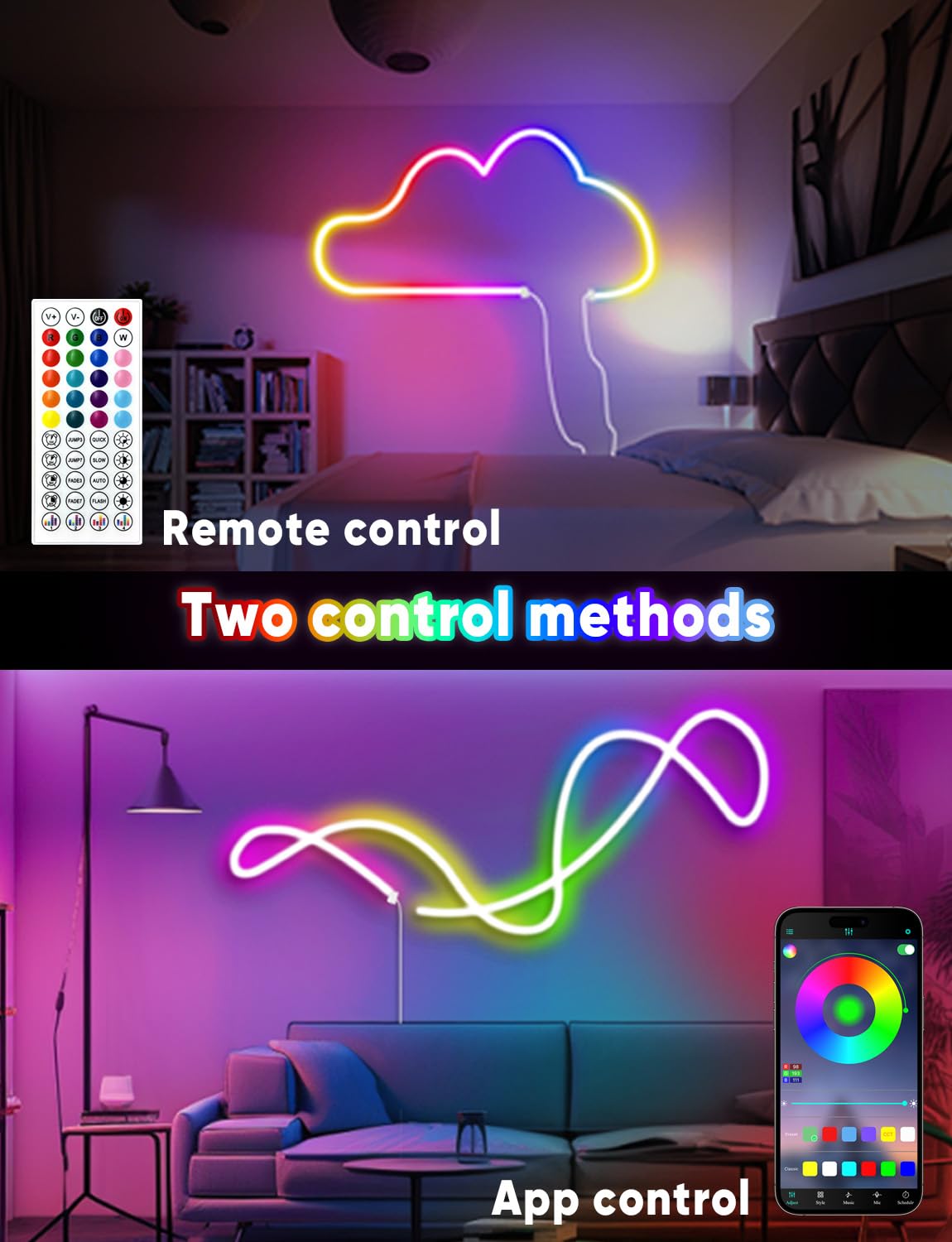 Kiko 32.8Ft Rope Lights  10M Led Strip Lights Remote App Control Ip67 Outdoor Neon Lights Music Sync Led Rope Lights Diy Mode Neon Flex Strip Lights For Bedroom Indoors Outdoors Decor