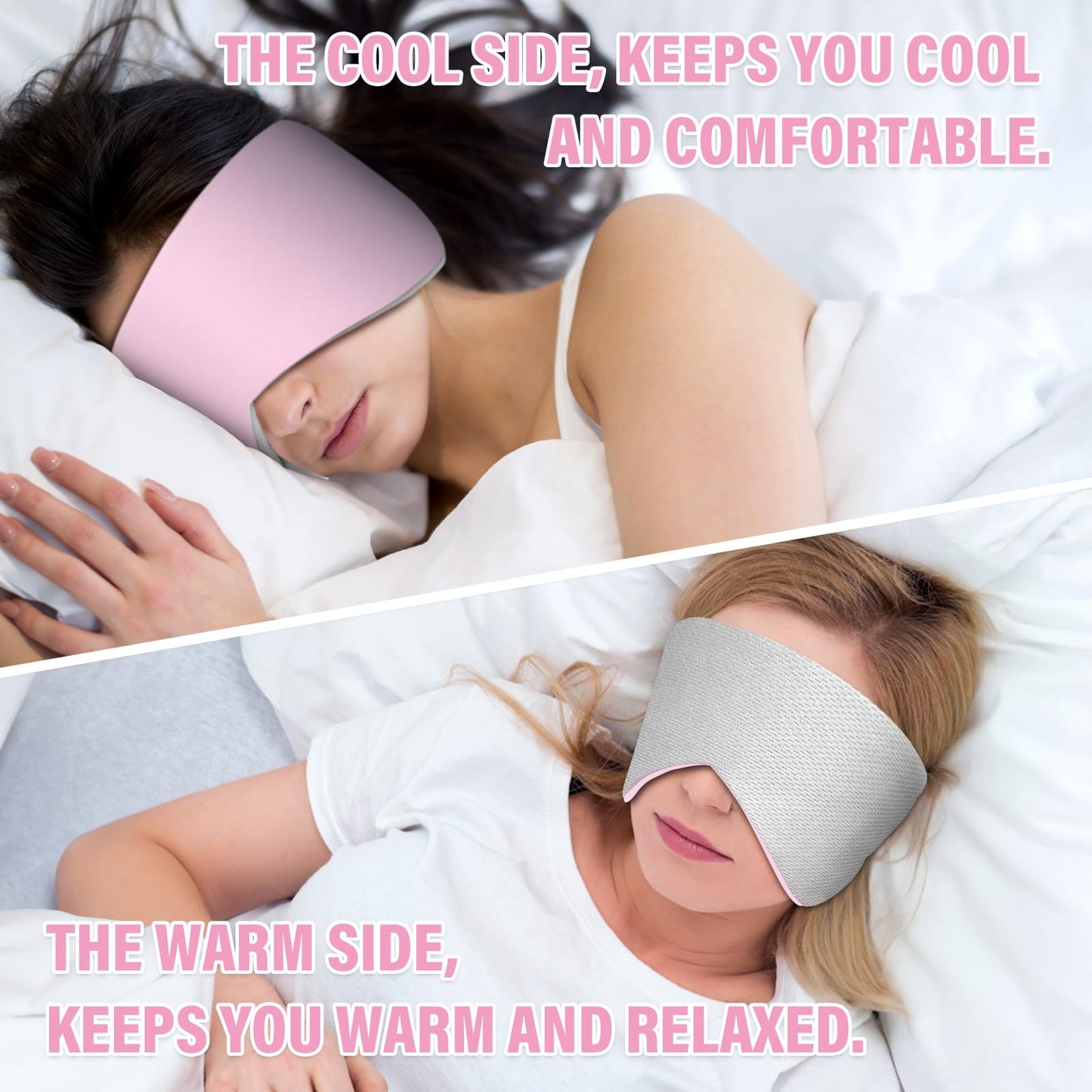 Sleep Mask, Eye Mask for Sleeping with Heads Adjustable, Earmuffs for Sleep for Men & Women, 2 in 1 Ear Mask and Blindfold, Soft Dual-Sided All-Season Eye Cover for Side Sleepers (Pink)