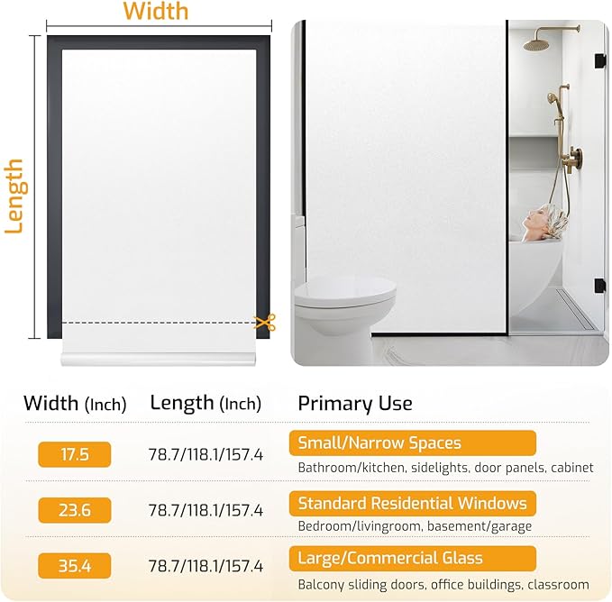 LUTE Window Privacy Film, Frosted Glass Window Film, Static Cling Heat Control Frosting Glass Sticker Removable, Non-Adhesive Opaque Covering for Bathroom Home Office Door (White, 35.4" x 78.7")