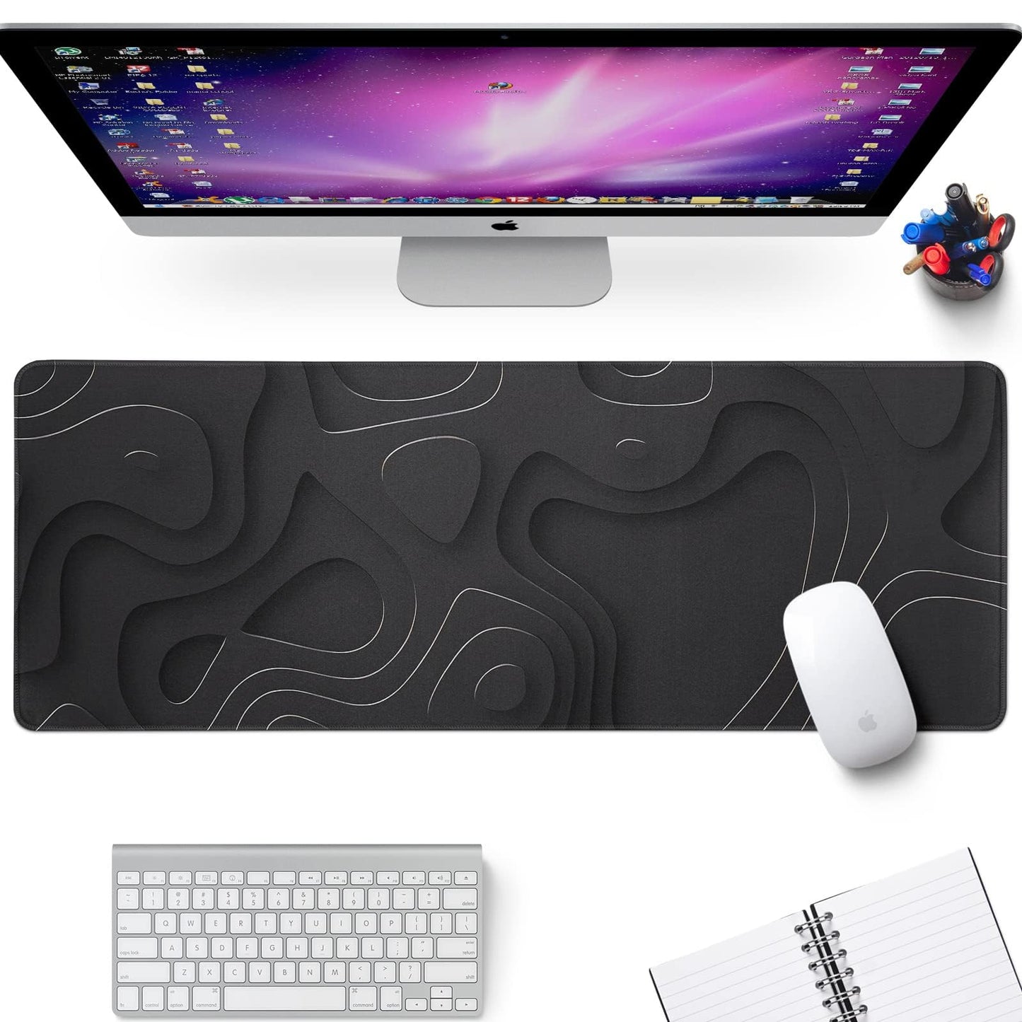 Llzdeuan Large Anime Gaming Mouse Pad Black Solid Geometry Desk Pad Computer Keyboard Mat Non-Slip Rubber Base Office Decor Waterproof Mouse Mat