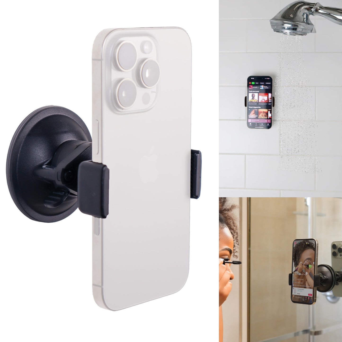 Universal Phone Holder, Record With Front And Back Camera, Shower Mirror Bathroom Phone Holder, Adjustable Wall Mount Stand, Tik
