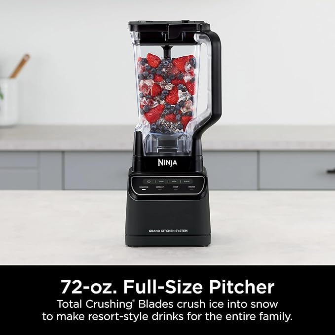Ninja Grand Kitchen System KS500, 1200-Watt Blender & Food Processor Combo, 72oz Pitcher, 8-Cup Processor Bowl, 18oz To-Go Cup, 4 Preset Programs for Smoothies, Extract, Dough & Chop, Black