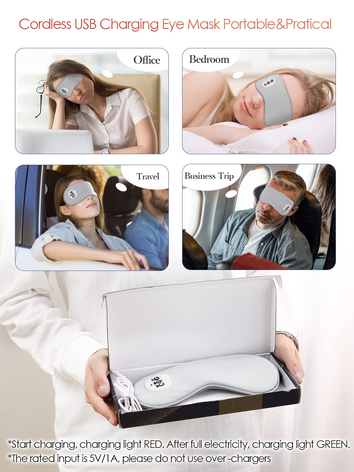 SandKing Wireless Heated Eye Massager with Cooling Eye Pad, Vibrating Heating Sleeping Mask for Men Women Kids -USB Charing Heated Eye Mask Electric for Dry Eyes, Relax,Travel
