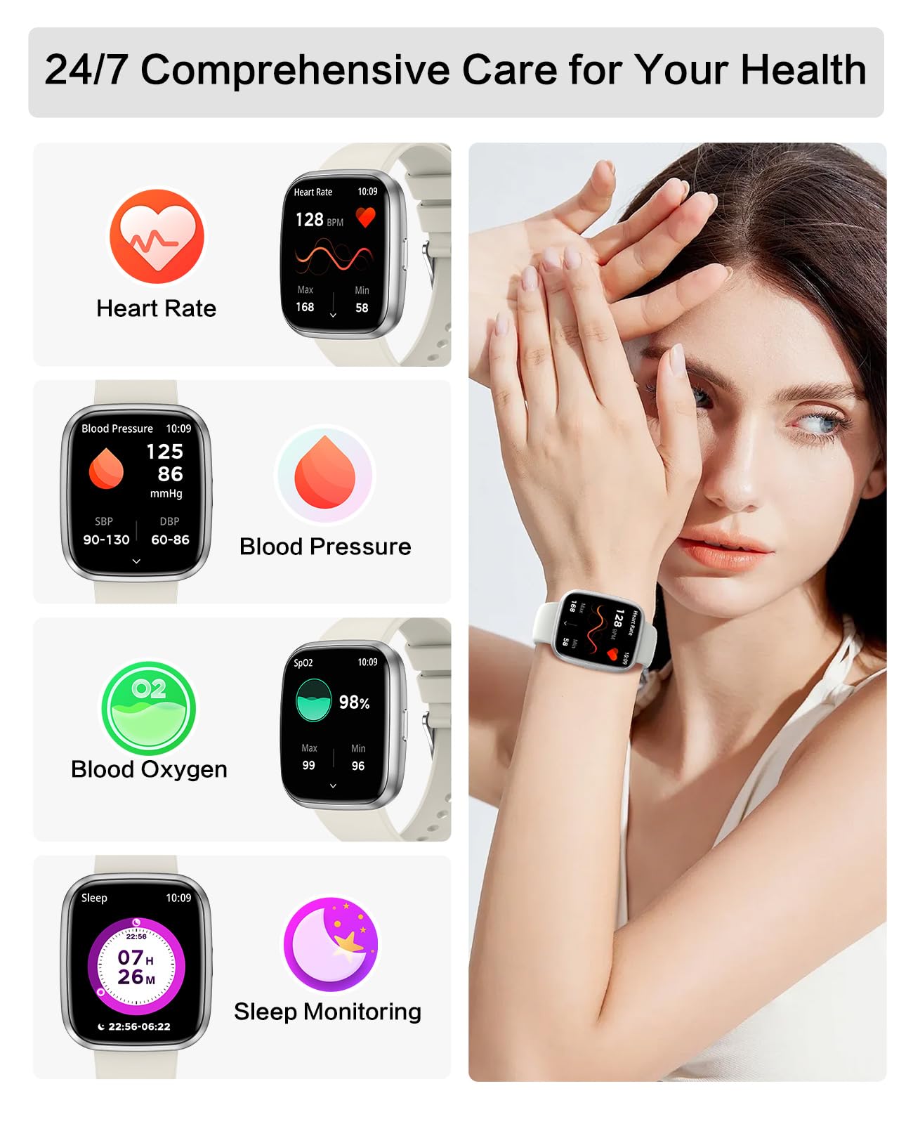 Smart Watches for Women, 1.75" Bluetooth Call, AI Voice Smartwatch, 24/7 Heart Rate Monitor, Blood Pressure/SpO2/Sleep Tracker, IP68 Waterproof, 100+ Sports Fitness Tracker for Android iOS Grey