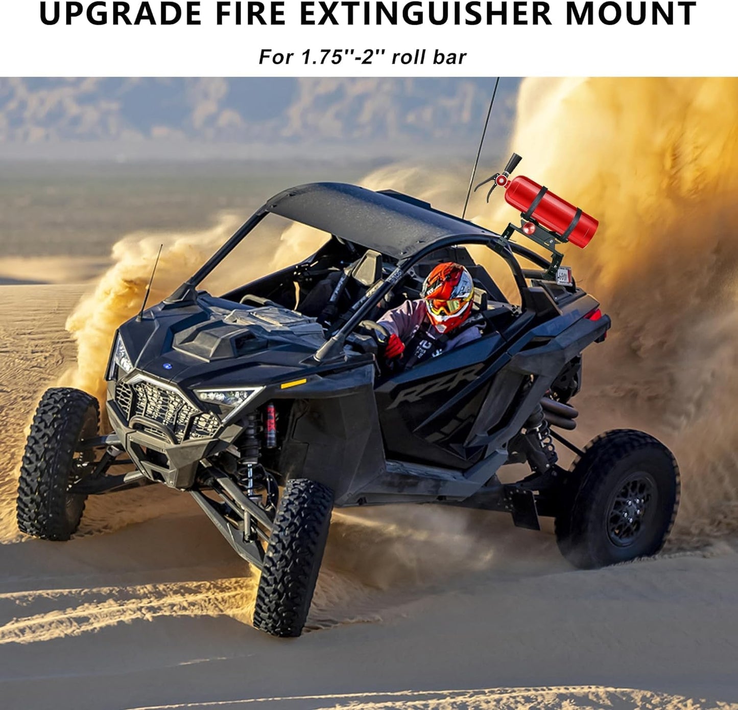 UTV Fire Extinguisher Mount Kit - Aluminum Adjustable Quick Release Roll Bar Car Fire Extinguisher Bracket Holder for 1.75-2in Roll Bar UTV Compatible with Polaris RZR SXS Ranger Camper Jeep Can-Am