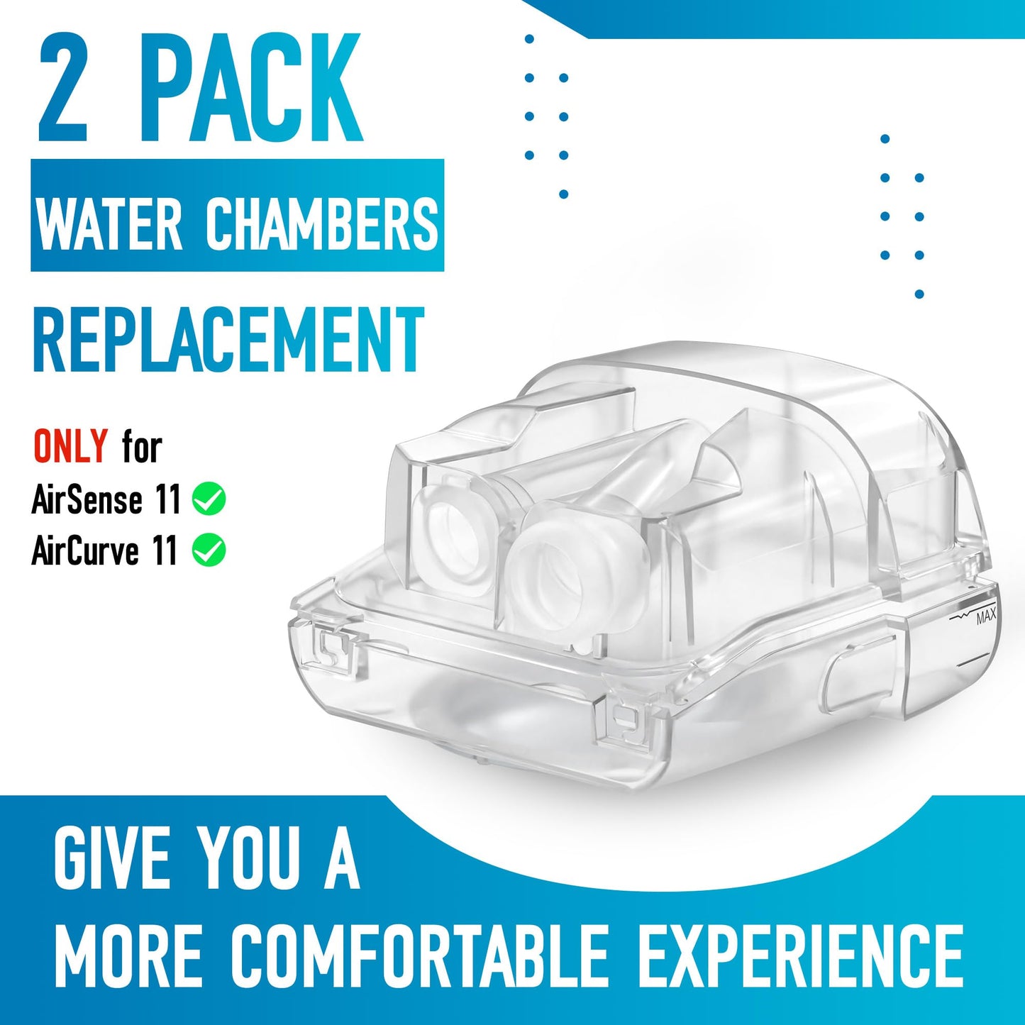 2 Pack Enhanced Comfort Replacement Water Chambers for AirSense 11 and AirCurve 11 FSA or HSA Eligible Water Tanks Heated Humidifiers Replacement CPAP Supplies