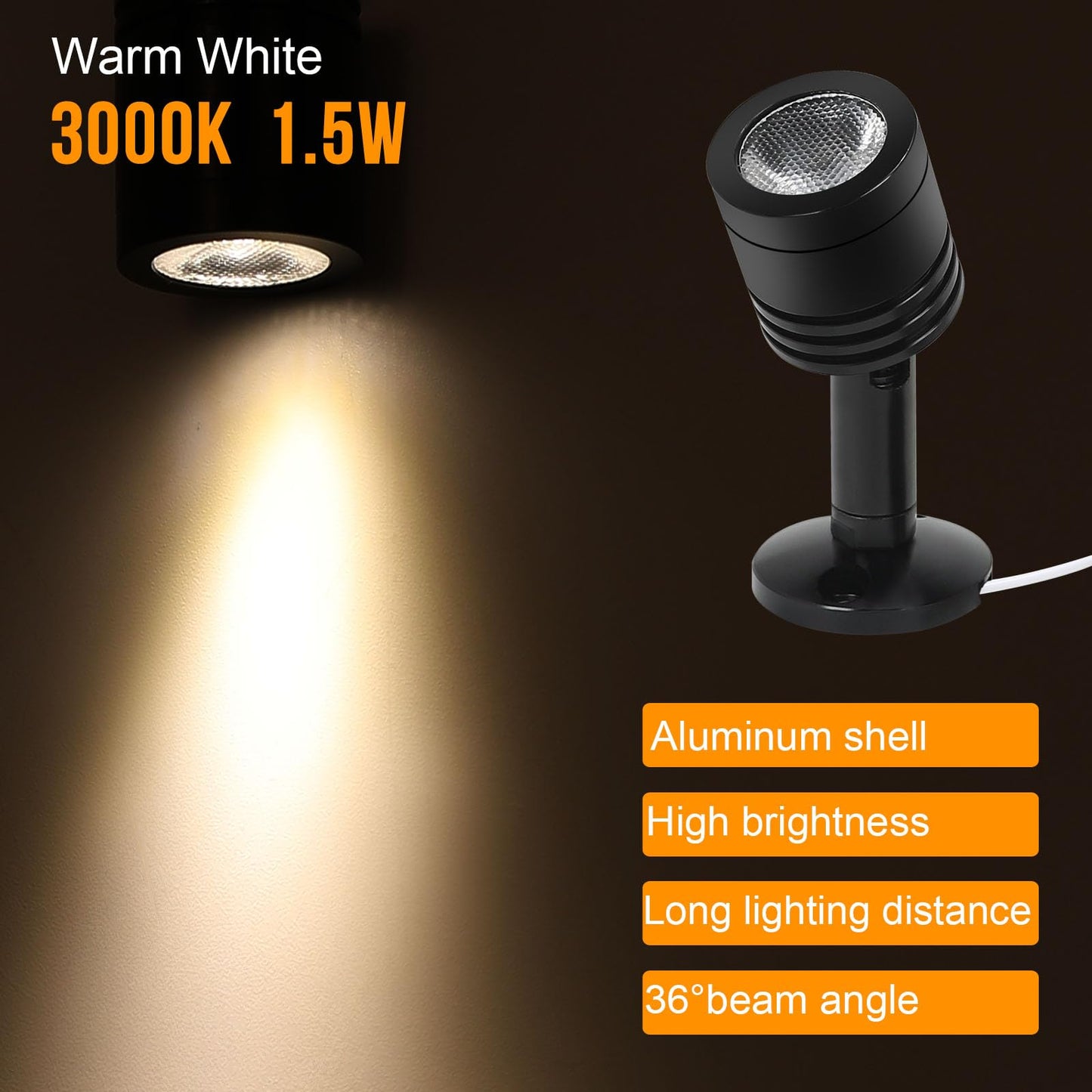 Taysing LED Spot Light 3 Pack - Soft White - Metal - Push Switch for Indoor Art Lighting, Picture Display, and Shelves
