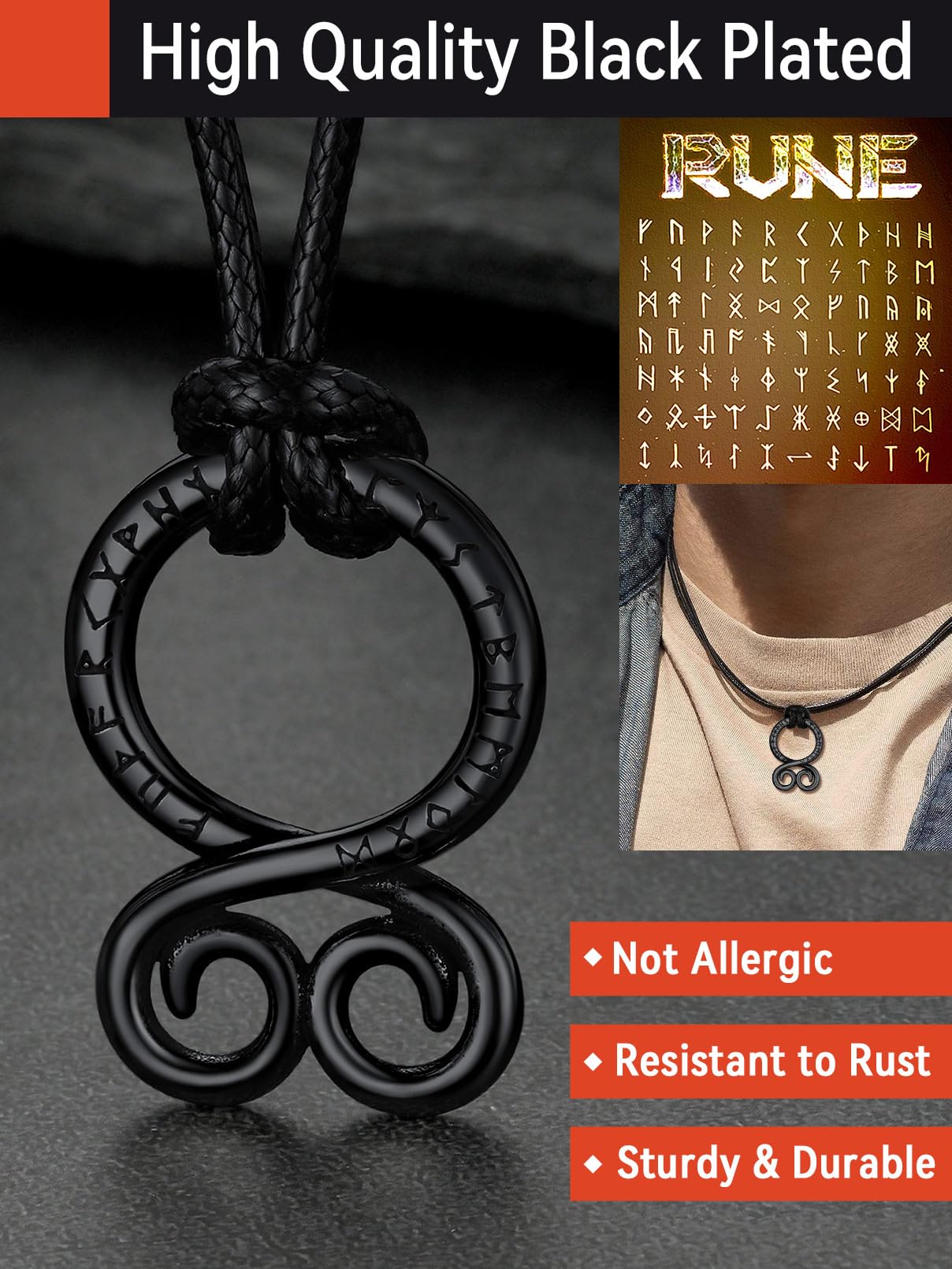 FaithHeart Swedish Folk Amulet Troll Cross Pendant Necklace for Male North Viking Neck Chains with Sturdy Wheat Chain Nordic Jew