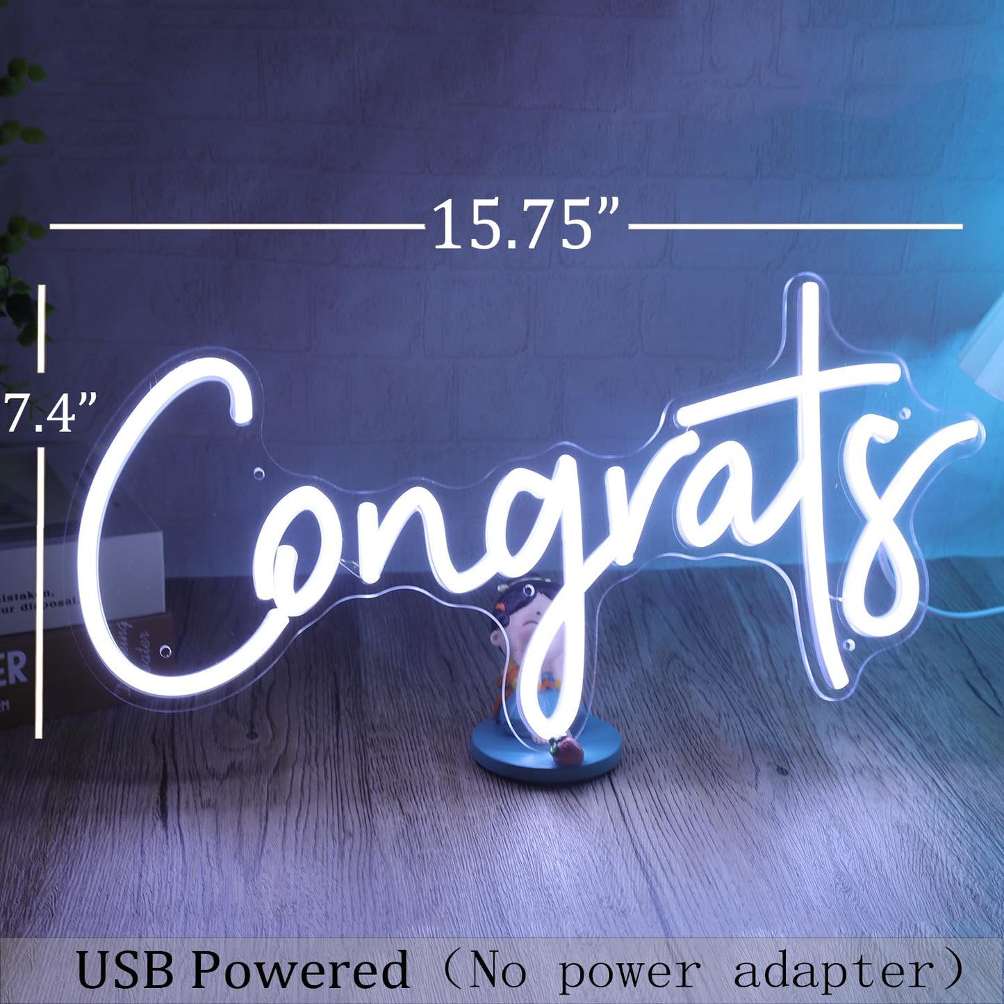 Sylhome Led Neon Congrats Sign - Cold White Acrylic Light For Wedding, Birthday, Graduation - 15.8 X 7.4 - Model Ns-Rc5Vd-Amz-Cong