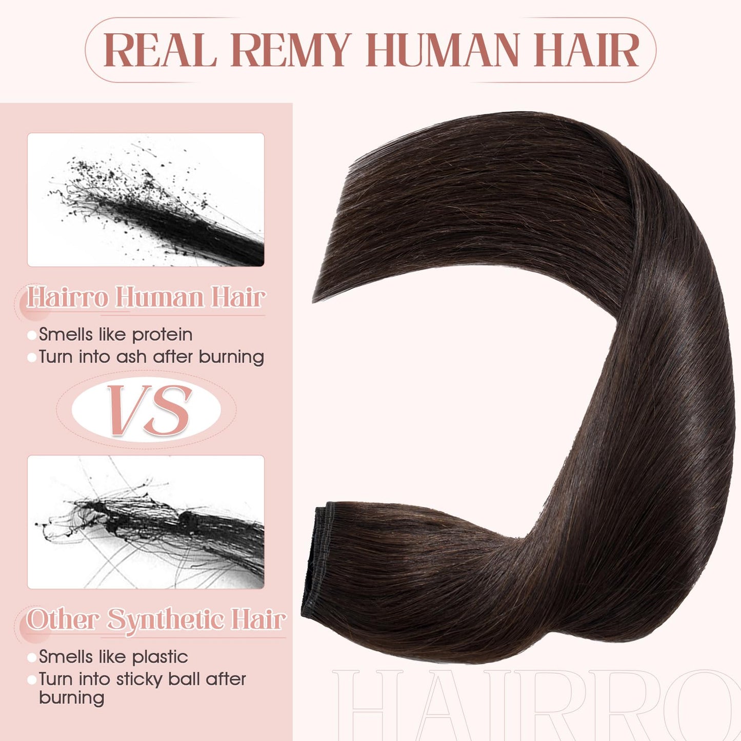 Hairro Clip in Hair Extensions, 100% Real Human Hair, 14 Inch Clip in Remy Brown Hair 45g Thin One-piece 5 Clips Long Straight H