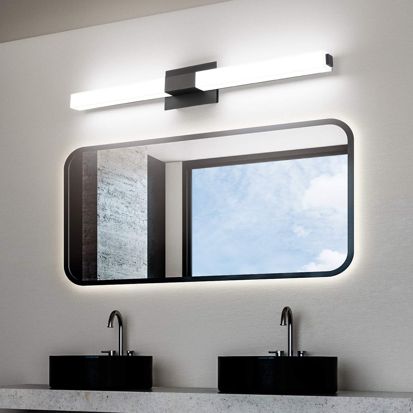 ZUZITO LED Bathroom Light Fixture 39.4in Matte Black Dimmable Acrylic Wall Light 6000K Bright Cool White