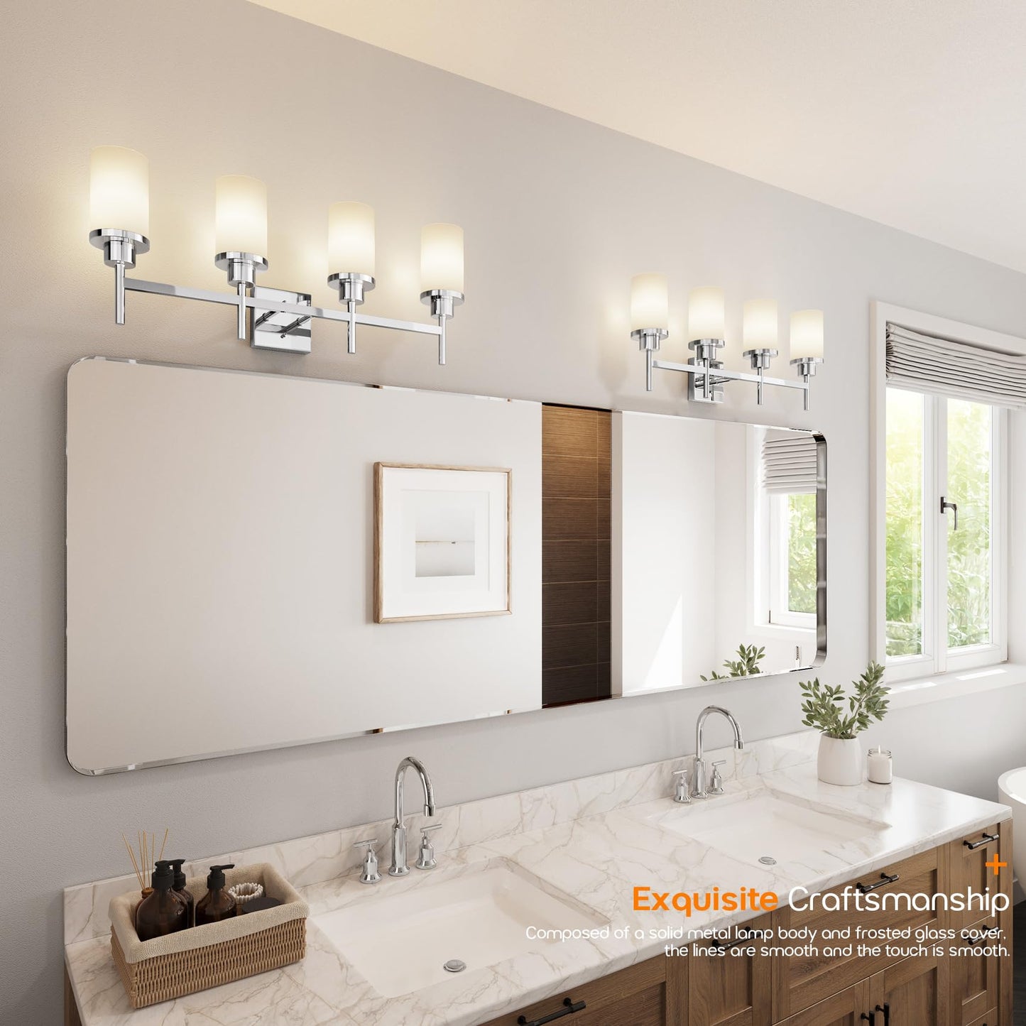 Aoneon 4-Light Vanity Lighting Fixtures With White Frosted Glass Shade  Polished Chrome Bathroom Wall Lamps Over Mirror For Bath Restroom Kitchen T001Ch-L4