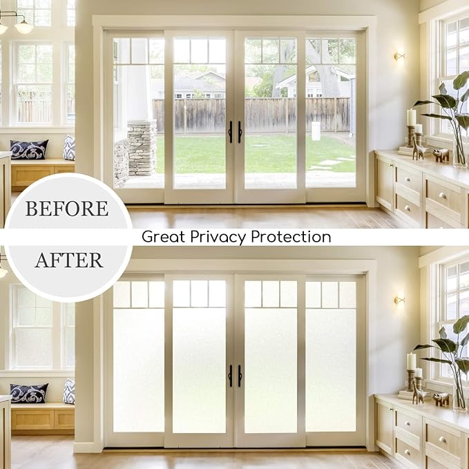 HIDBEA Frosted Window Privacy Film Heat Control UV Blocking, Static Cling Non-Adhesive Reusable Door coverings for Bathroom Home Office (White Frosted 23.6 Inch x 6.5 Feet)