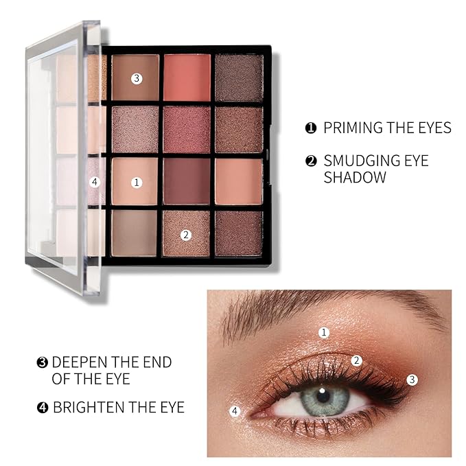 Boobeen Colorful Eyeshadow Palette Makeup-16 Colors, Matte and Glitter Eyeshadow, Bright Eye Shadow Palettes, Blendable, Easy to Build Dramatic Glamour Looks