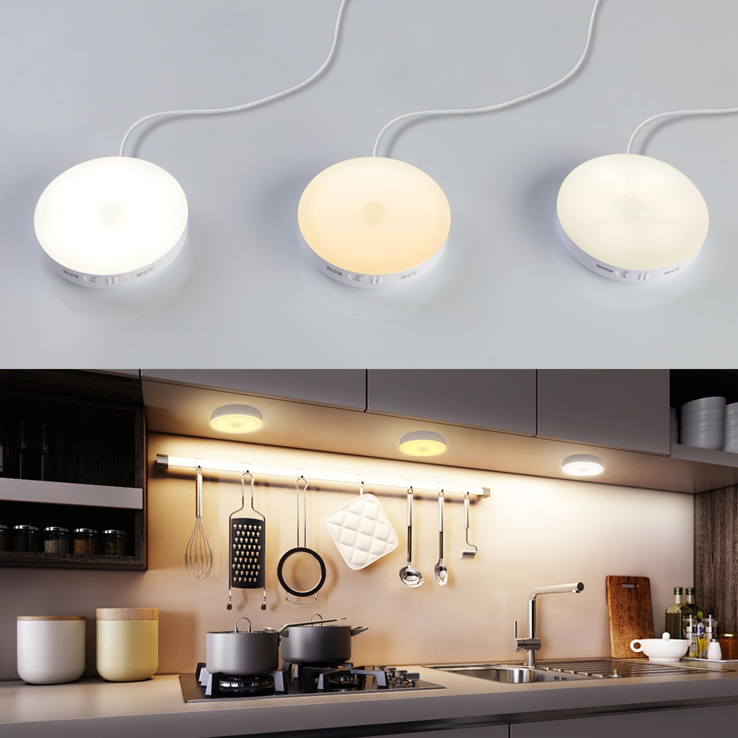 Homelist 3 Pack Under Cabinet Lighting Plug In  Motion Sensor Lights Indoor With Remote Control  Led Wired Stick-On Closet Lights For Kitchen/Shelf/Bar/Cupboard