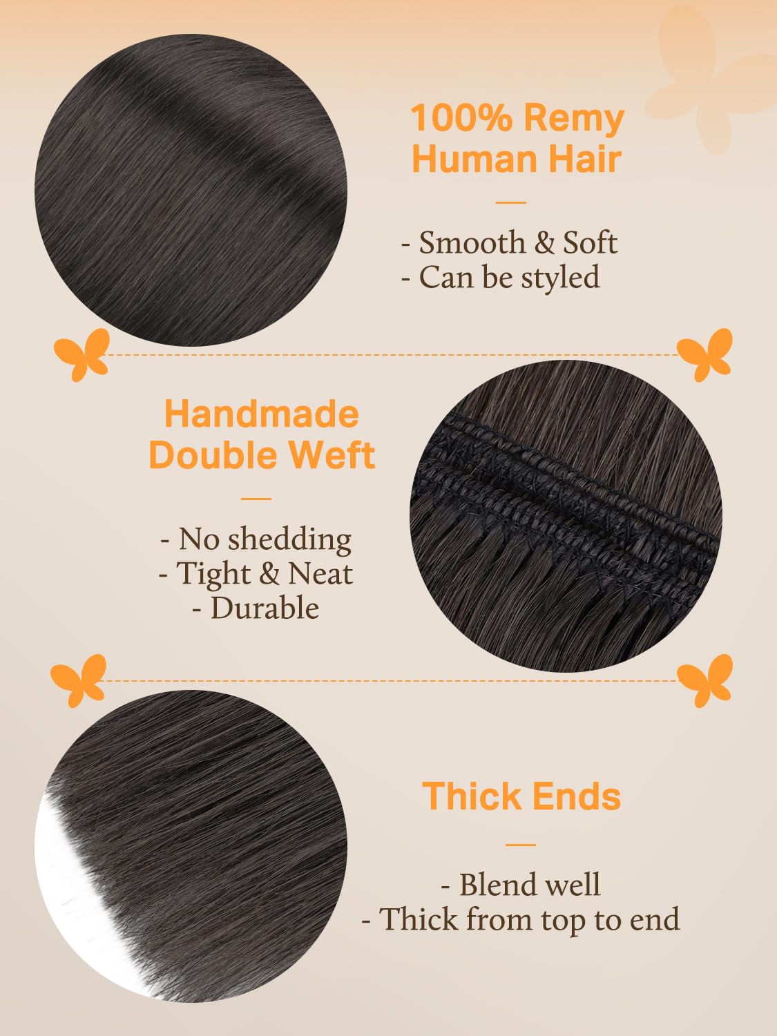 DOORES Sew In Extensions, 22 Inch 110g Mocha Brown, Remy Hair Extensions, Long Straight Hair for Daily Wear