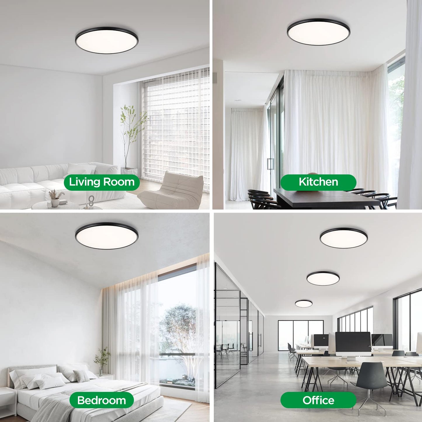 Taloya 36W Led Ceiling Light Fixture, 18.2 Inch, Dimmable, 3000K/4000K/6500K, Black, Model Alt460-36