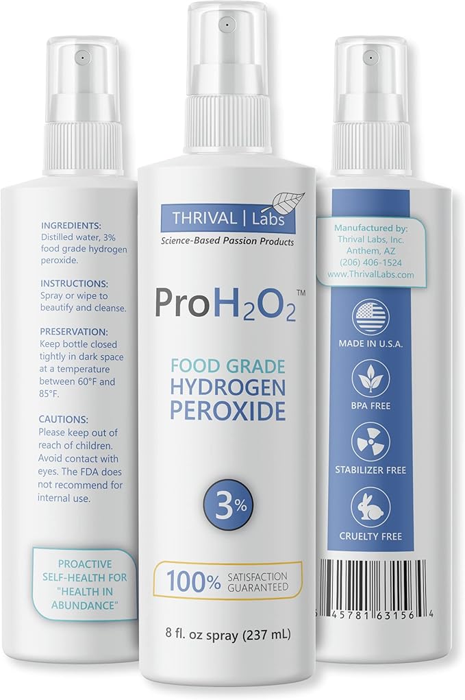 ProH2O2 3% Food Grade Hydrogen Peroxide – Natural Cleaner & Disinfectant – Suitable for Household Use – Ideal for Cleaning, Sanitizing & Gargle – 8 fl oz Spray Bottle (Pack of 6)