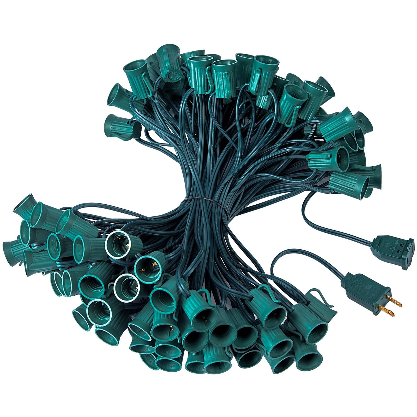 Minetom C9 Light Strand  100 Ft Christmas Stringer With 100 Sockets For Outdoor String Light  Connectable  Intermediate Base (C9/E17) - 12 Spacing  Green Wire  Note (Only Use For C9 Led Bulb)