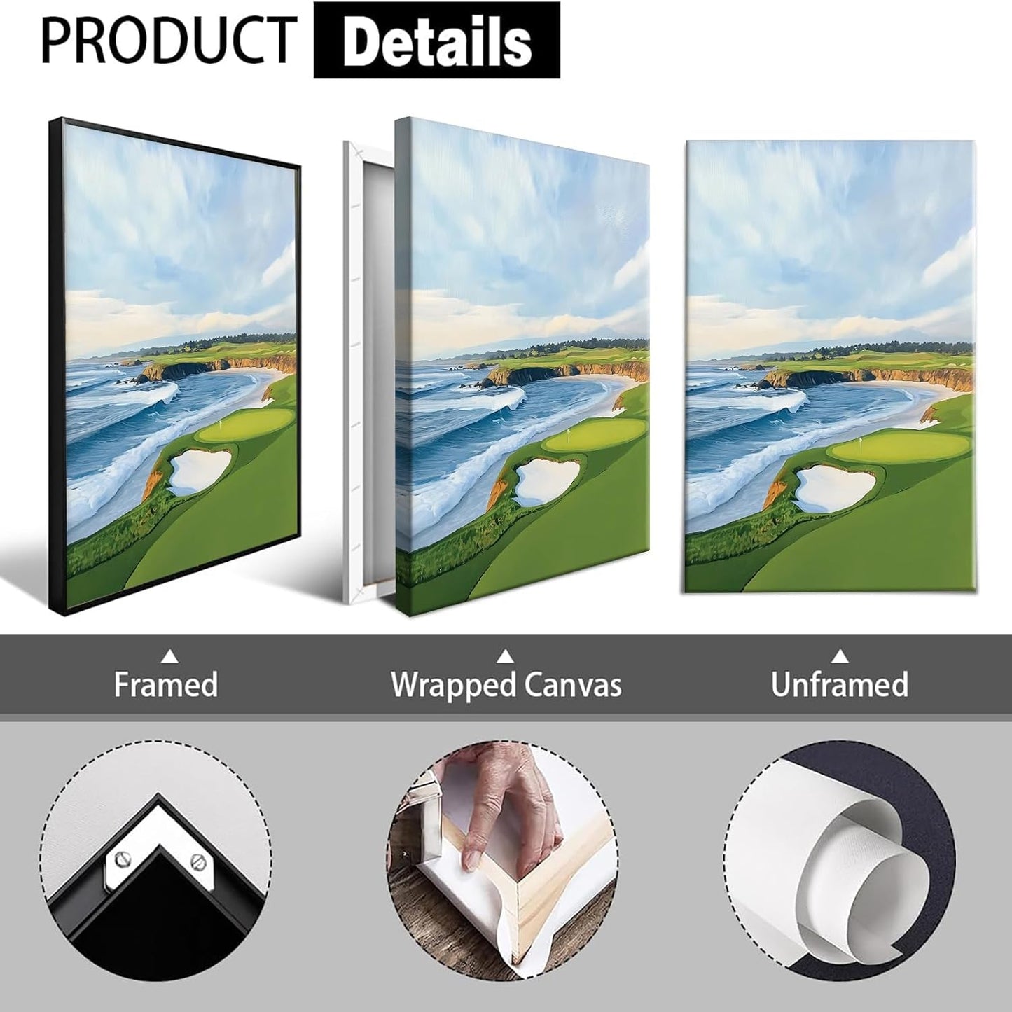 Coastal Golf Course Poster Summer Golf Landscape Wall Art Trendy Sporty Aesthetic Illustration Prints Painting For Living Room Bedroom Office Wall Decor 16x24in Wframed