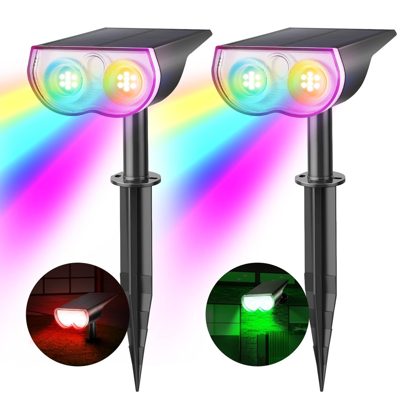 Consciot Solar Spot Lights Outdoor, 16 LEDs, IP67 Waterproof, 2 Pack, Multicolor, Model OC-GL-034B