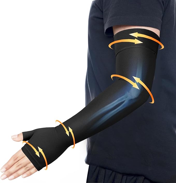 Hiball Lymphedema Medical Compression Arm Sleeve with Gauntlet, 20-30 mmHg Graduated Compression Full Arm Support for Wome...