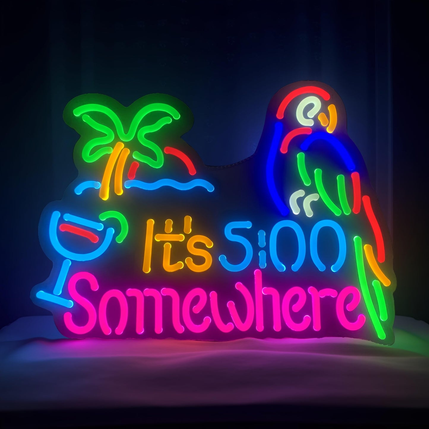 Jigsaw Puzzle 40 Pcs ItS 5:00 Five Oclock Somewhere Neon Light Sign  Man Cave Men Led Light  Home Wall Signs Gifts  Decorations  Palm Tree  Beach  Sun  Tiki Bar  Garage  Accessories  Cart  Party  Bedroom  Led Sign  Lights