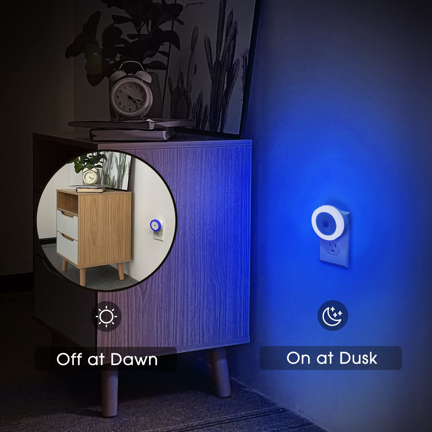 Briignite LED Night Light 2 Pack, Plug-in, Light Sensor, Blue, Model NL003B, 0.6W 60LM