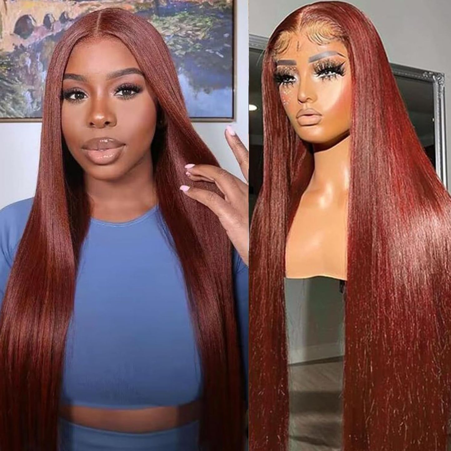 22 Inch Reddish Brown Lace Front Wigs Human Hair 13x6 Straight Lace Front Wigs 180% Density 33# Lace Frontal Wigs Human Hair Pre