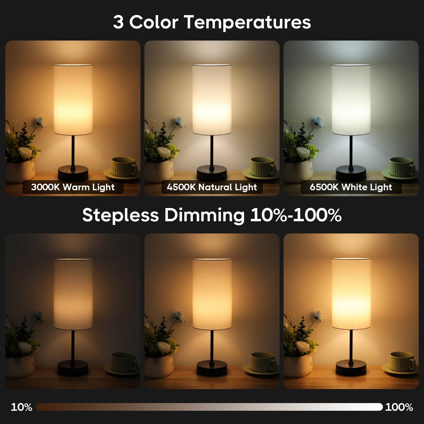 Unicozin Table Lamp 3 CCT RGB Color Changing Stepless Dimmable 17In Cream - Black