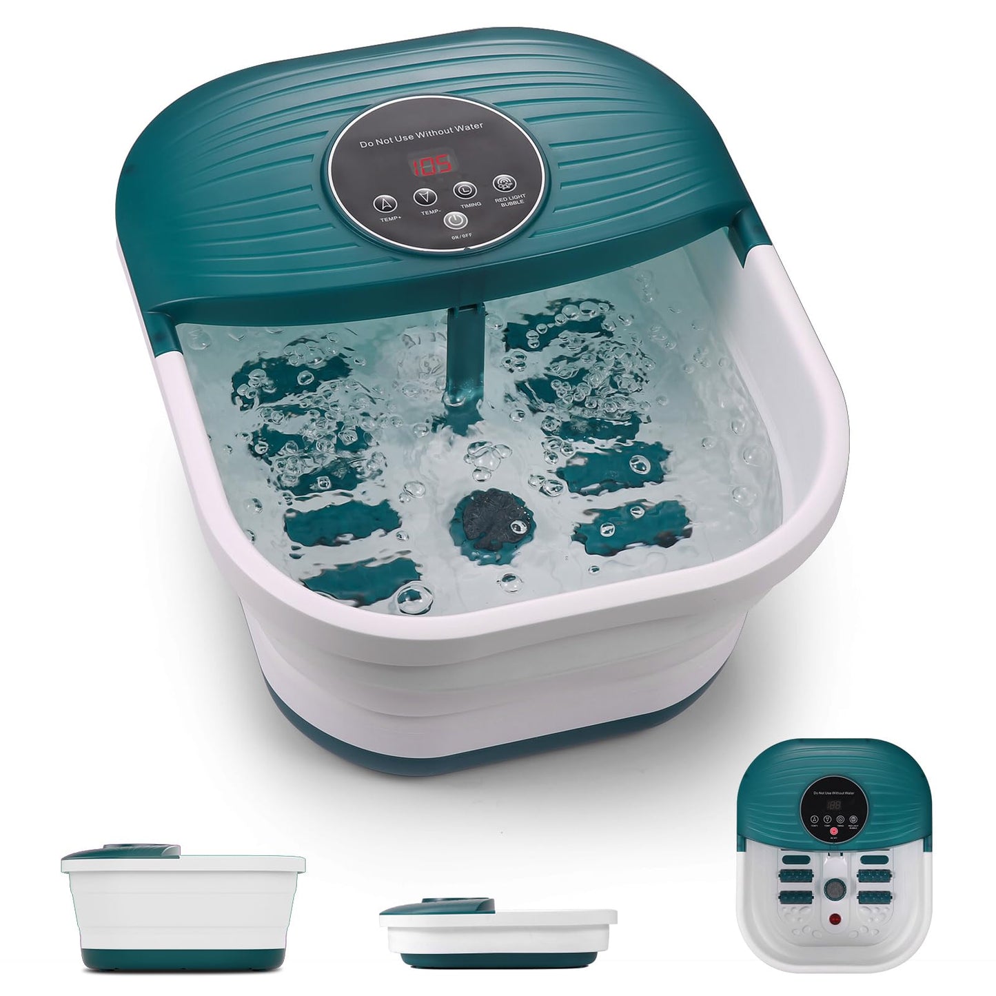 Collapsible Foot Spa Bath Massager with Heat, Bubble and Timer, 95-118? Adjustable Temperature Fast Heating with Pedicure Stone
