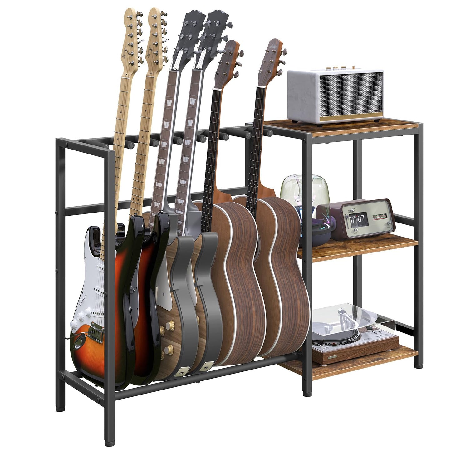 Mahancris Guitar Stand, Guitar Holder For 6 String Instruments, Suitable For Acoustic Guitar, Bass, Guitar Rack With Side Shelve