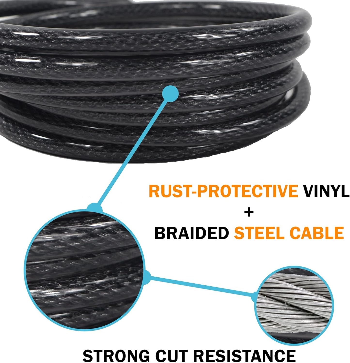 Lumintrail 12mm (1/2 inch) Heavy-Duty Security Cable, Vinyl Coated Braided Steel with Sealed Looped Ends (4', 7', 10', 15' or 30') (4-FT)
