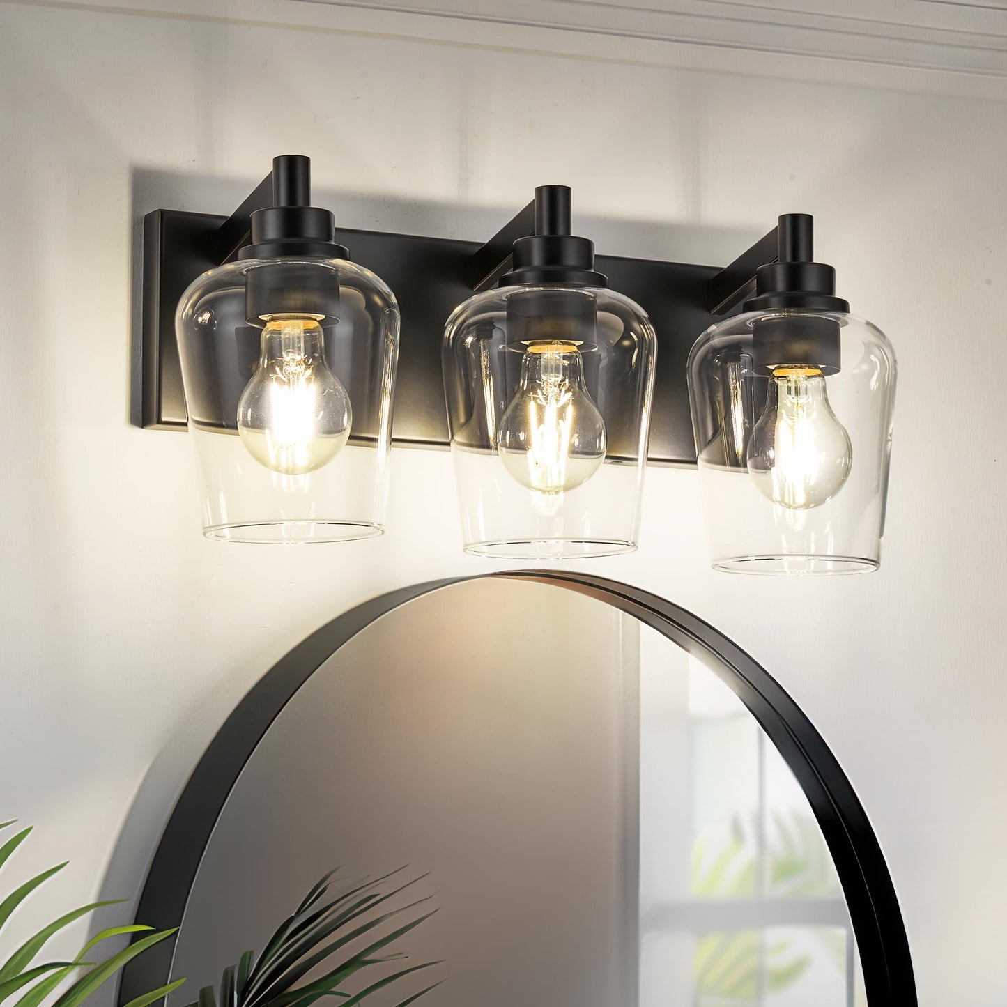 Metwet Bathroom Light Fixtures  3-Light Modern Vanity Light With Clear Glass Wine Glass-Shaped Shade  Vanity Lighting Fixtures Over Mirror  Matte Black  Vl155-Mb-3