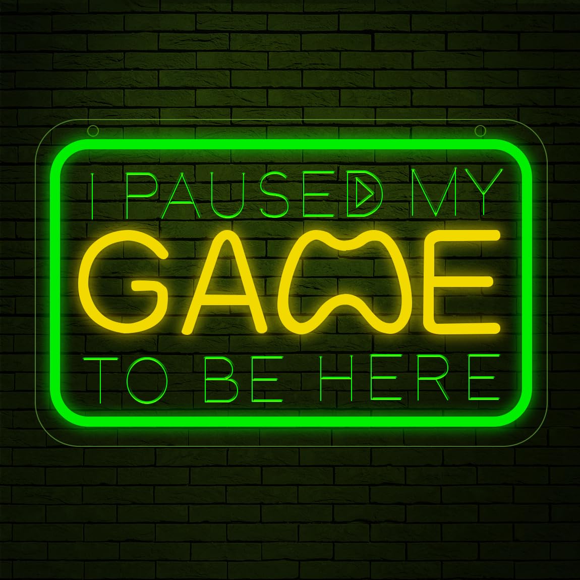 Lumoonosity Gamer Neon Sign - inI Paused My Game To Be Herein - Green/Yellow, Acrylic, White, On/Off Switch for Game Room, Bedroom