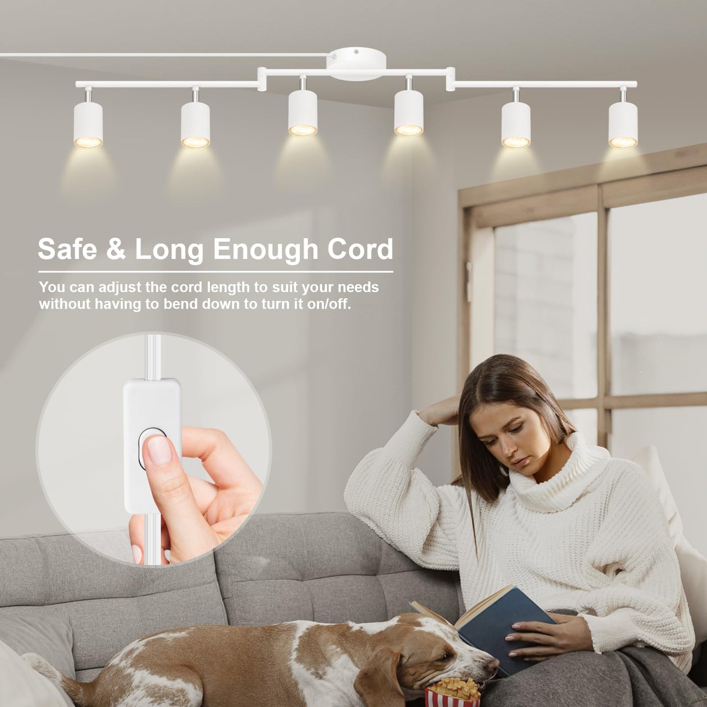 Plug In Track Lighting Led  Track Lighting Fixtures Ceiling  White 6-Light Kitchen Light Kit  Plug In Wall Light With 14.8Ft Power Cord  Rotatable Ceiling Spotlight For Bedroom(Gu10 Socket  No Bulb)