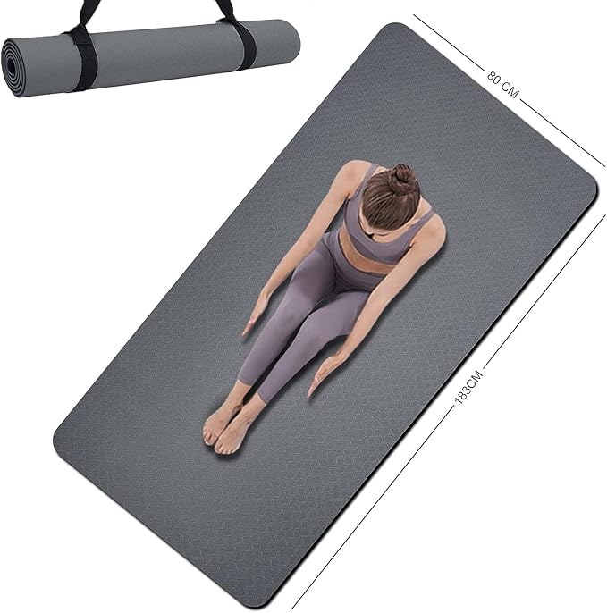 Yoga Mat Double-Sided Non Slip, 72'' x 32'' x 7mm - Extra Wide & Thick Yoga Mat for Women Men Kids, Professional TPE Yoga ...